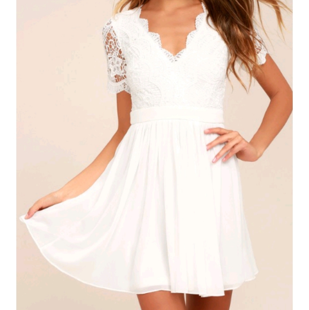 Lulu's Angel in Disguise White Lace Skater Dress